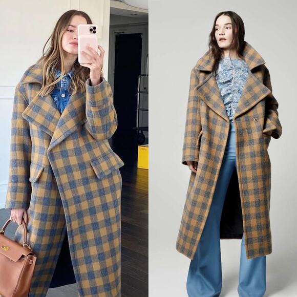 Smythe Blanket Coat Camel Grey Check - Picture 1 of 10